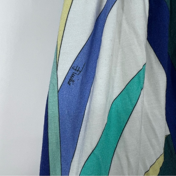 Emilio Pucci Blue Yellow Abstract Fold Over Twist Waist Stretch Maxi Skirt - Picture 3 of 11